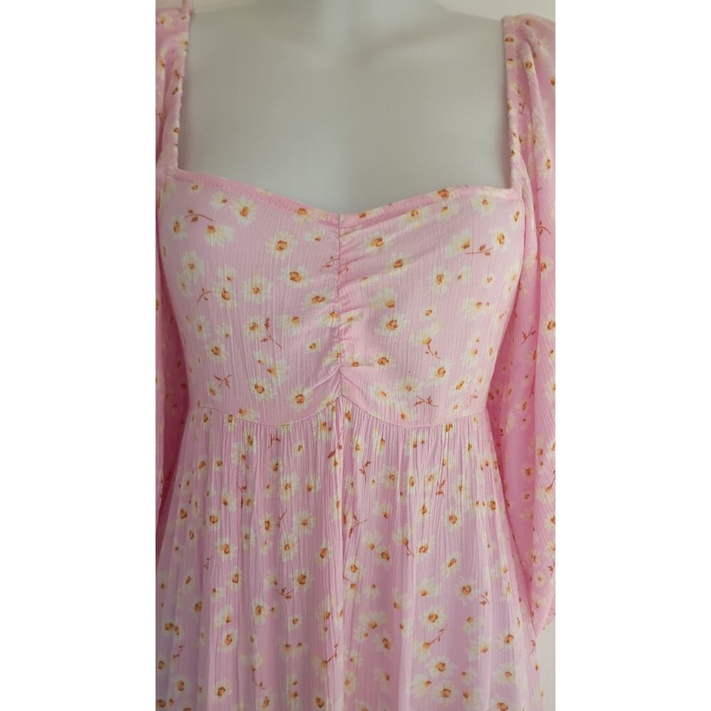 BillaBong Swept Away Midi Dress Pink Floral Puff Sleeve Smocked Cottagecore M - Picture 4 of 16